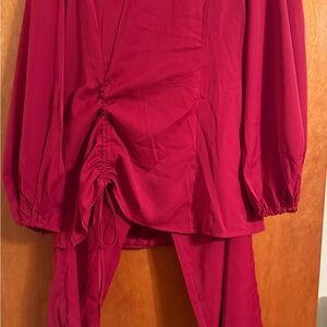 Elegant Red Ruched Blouse